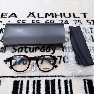 Saint Laurent SL140 Slim Round Frame Eyeglasses - Dark Havana Brown